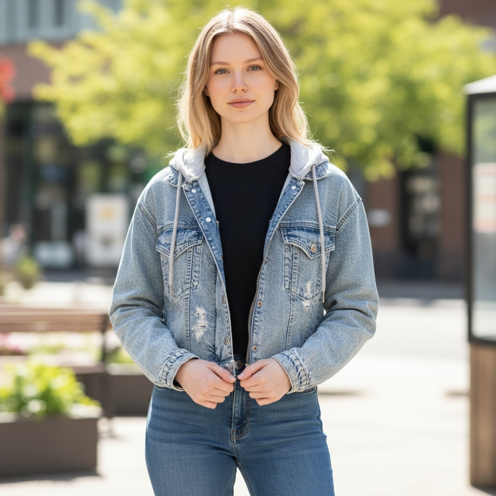 American Eagle Oversized Hooded Denim jean Jacket